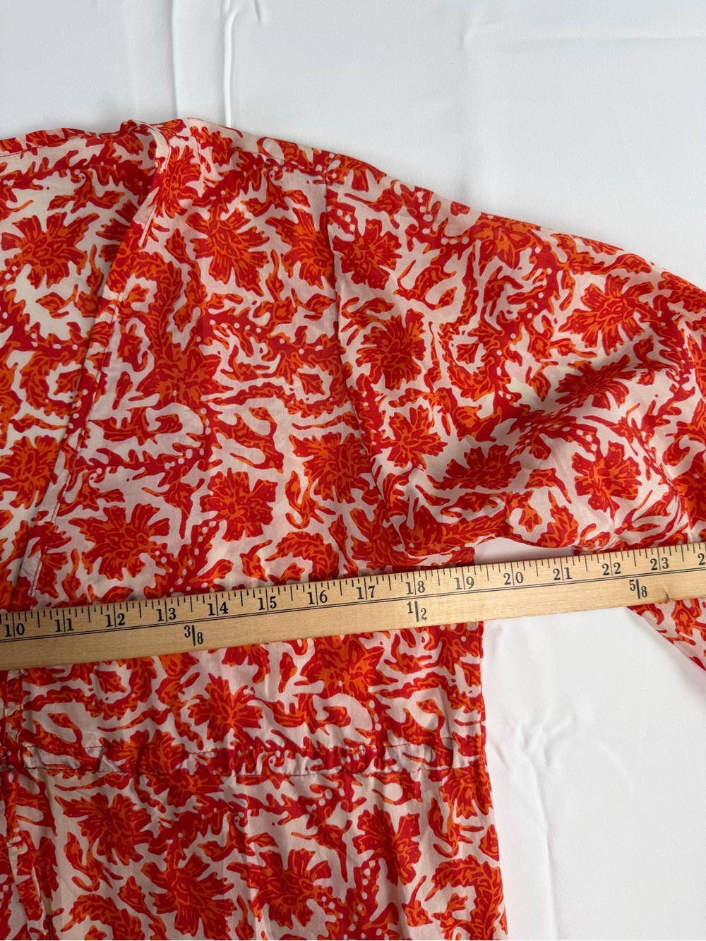 Stunning Italian Silk Red/Orange Floral V-Neck Drawstring Dress - size small 4/6 - Picture 16 of 16